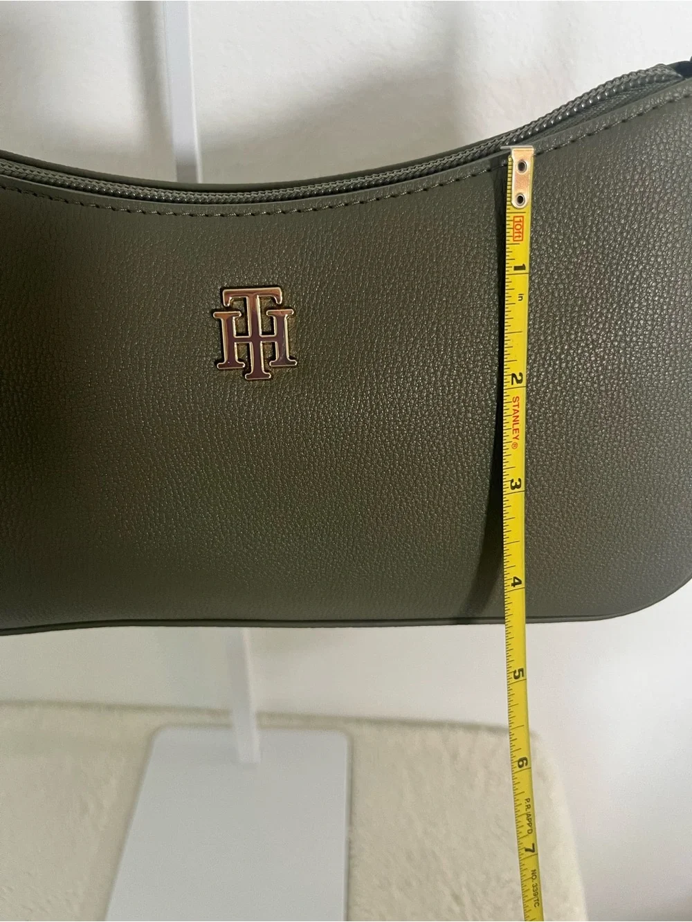 Tommy Hilfiger Olive Shoulder Bag with Gold Logo and Charm